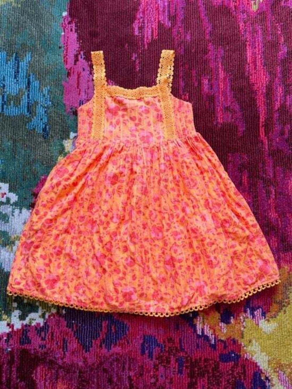 Joiie Orange Pink Patterned Kids A Line Dress  Sz 8